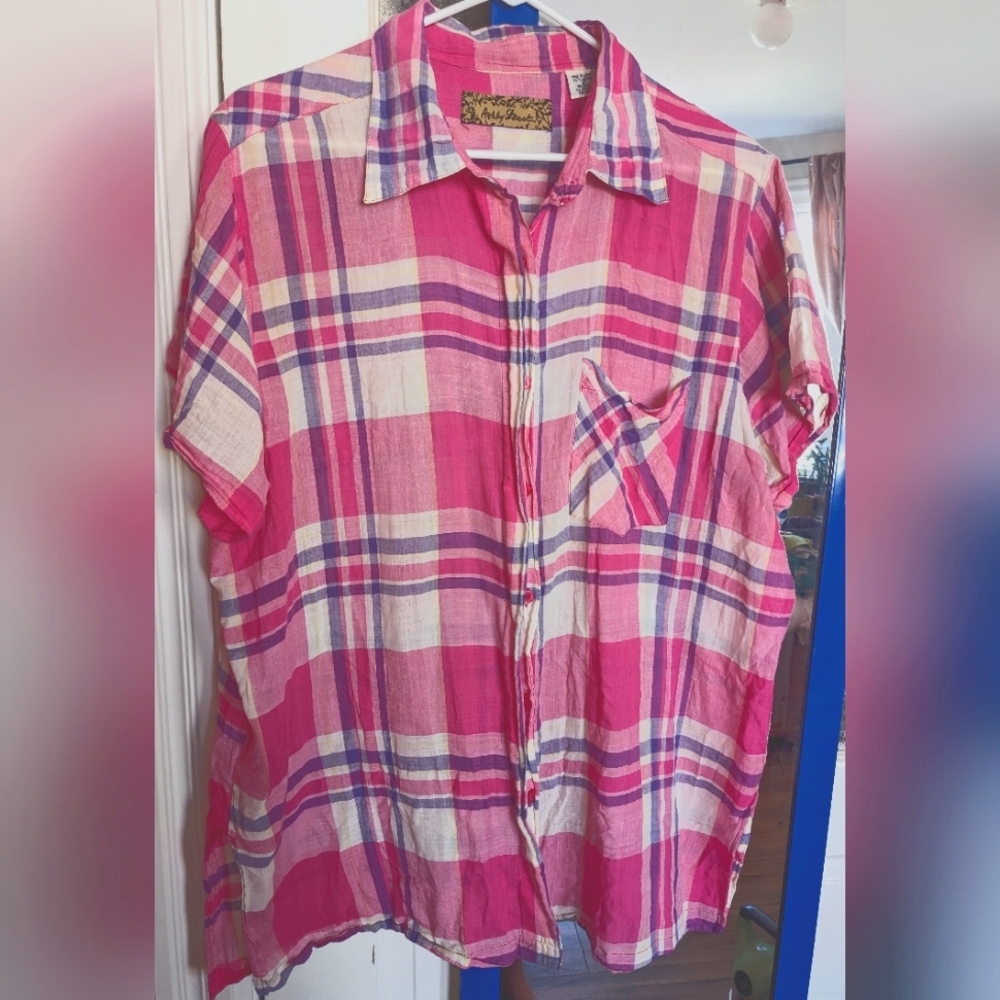 Vintage Ashley Stewart Short Sleeve Plaid Blouse